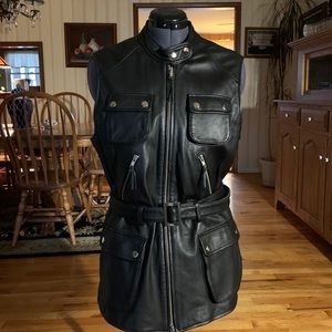 Black Leather Vest Hip Length